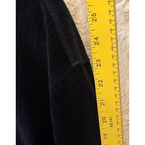 Talbots Jacket Black Velvet Large Button Up Long Sleeves Pockets Soft Ribbed - Picture 6 of 8